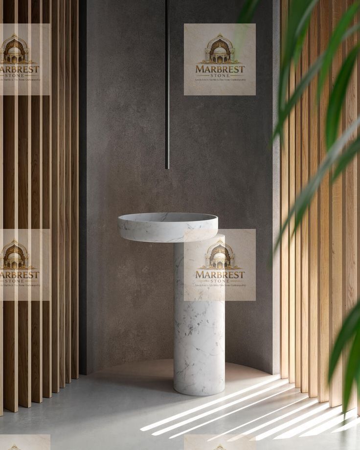 Sculpted White Marble Pedestal Basin — marble installation by Marbrest Stone, Luxury Villa Interior, Dubai, UAE