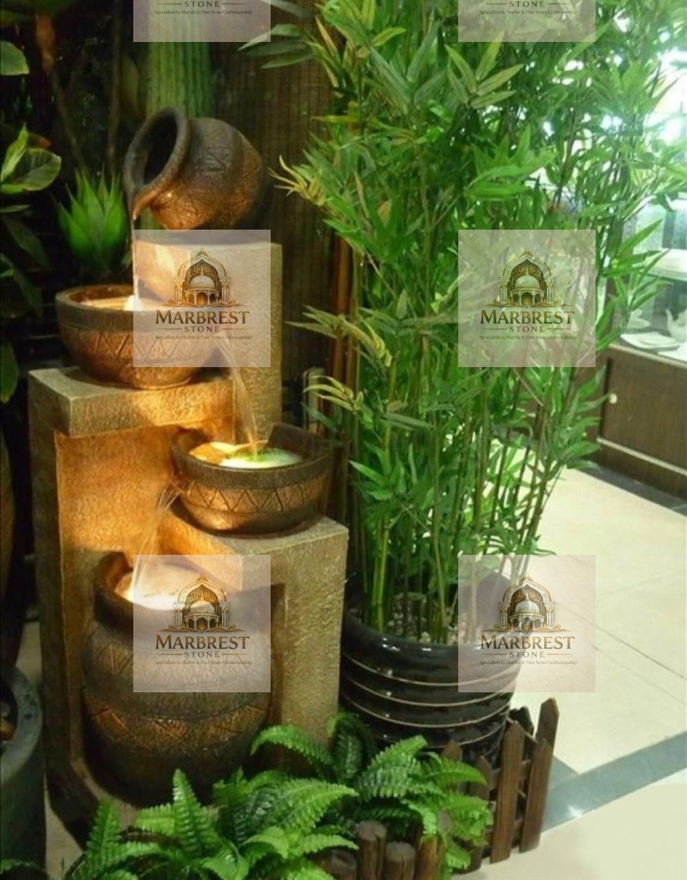 Tranquil Terra Multi-Tier Fountain – Zen Collection — marble installation by Marbrest Stone, Residential Balcony Installation, Mumbai, India