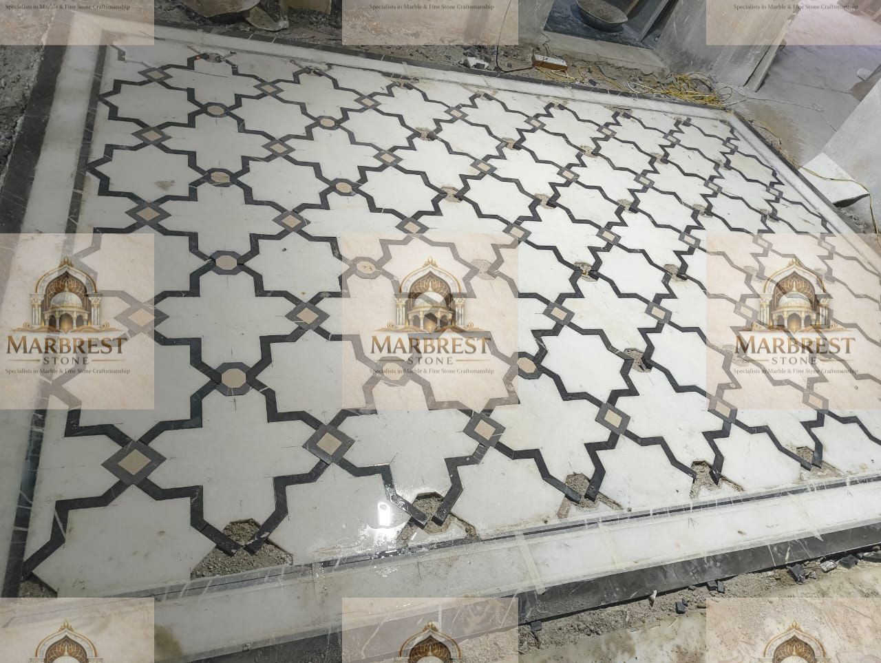 Heritage Arabesque Inlay: Precision Geometric Flooring — marble installation by Marbrest Stone, Custom Villa Project, Ajmer, Rajasthan