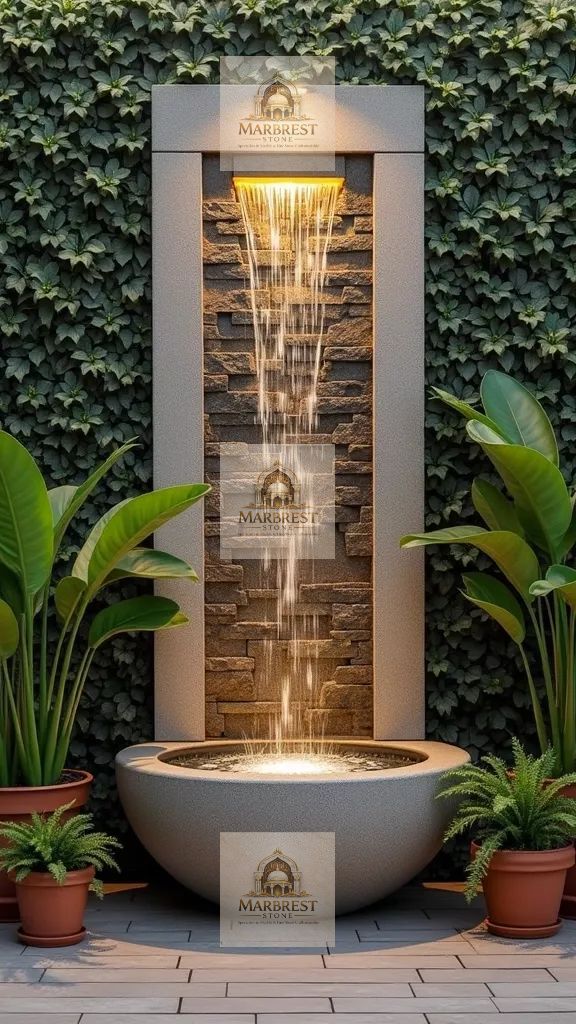 Vertical Stone Harmony – Outdoor Feature Wall Fountain — marble installation by Marbrest Stone, Hospitality Courtyard Installation, Udaipur, India