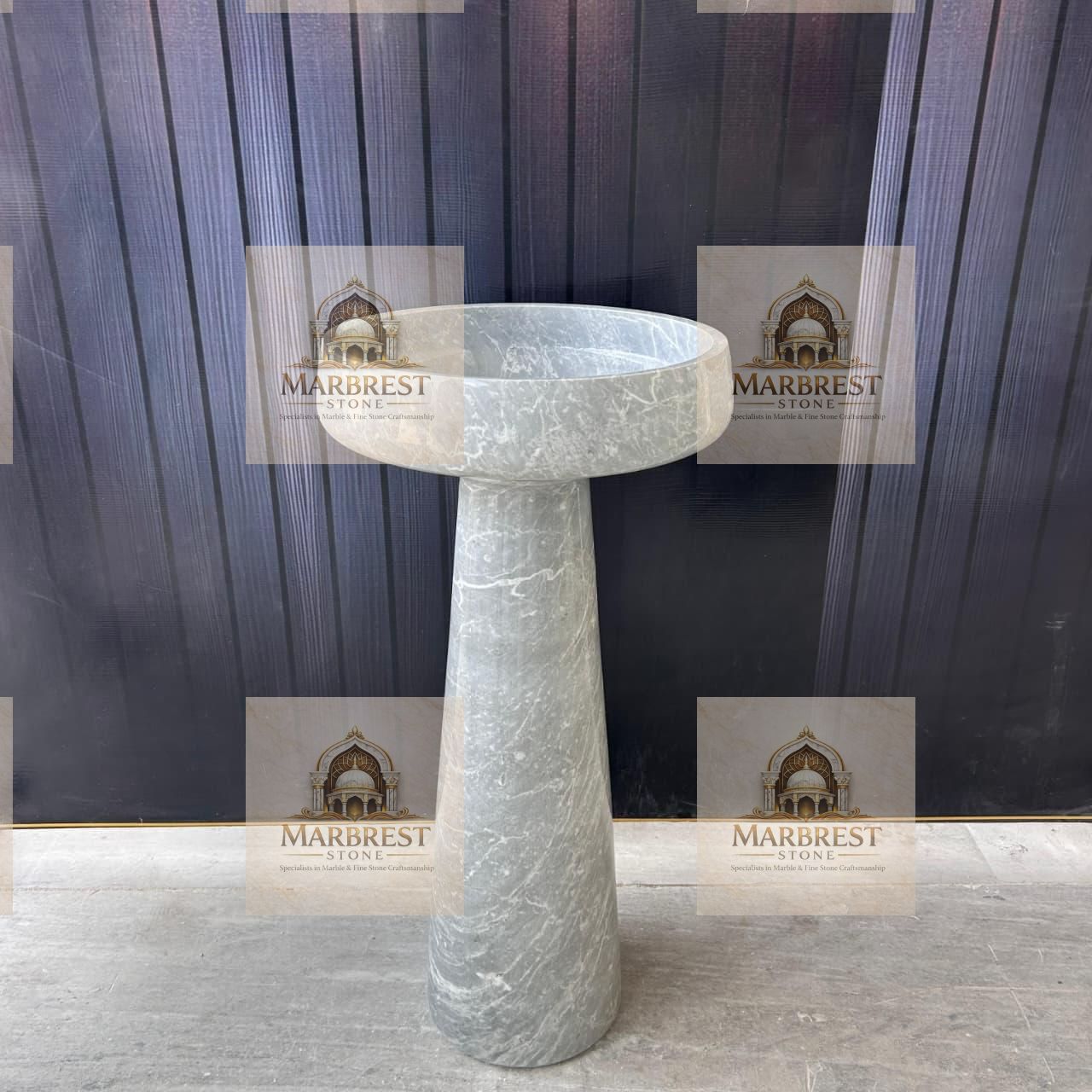 Monolithic Marble Basin – Grey Vein Collection — marble installation by Marbrest Stone, Residential Bathroom Installation, Pune, India