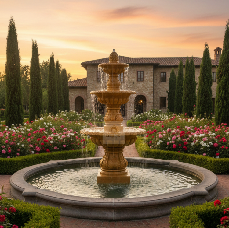 Marbrest Stone Imperial Tiered Garden Fountain - Hand-Carved White Marble Heritage. — Designed and Hand-Crafted in Makrana, Rajasthan. marble by Marbrest Stone