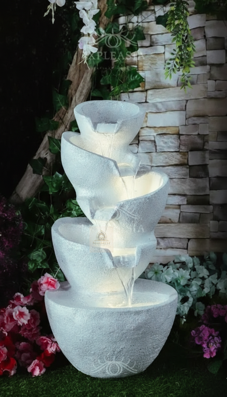 Marbrest Stone "Zen" Stacked Bowl Fountain – Smooth Polished Stone — Artisan Studio, Makrana marble by Marbrest Stone