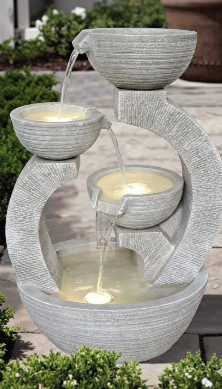 Marbrest Stone "Stone-Glow" Textured Cascade – Modern Architectural Water Feature. — Hand-finished in Makrana, Rajasthan marble by Marbrest Stone