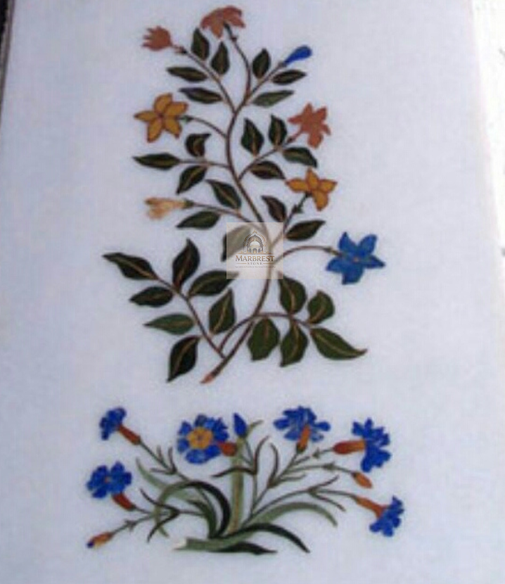 Marbrest Stone "Jharokha" Botanical Tablet – Miniature Pietra Dura Art — Handcrafted in India marble by Marbrest Stone