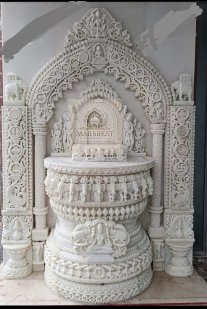 Marbrest Stone Airavata Sanctuary – Deep-Carved Elephant & Archway Mandir — Hand-crafted in Makrana, Rajasthan – the source of eternal white stone marble by Marbrest Stone