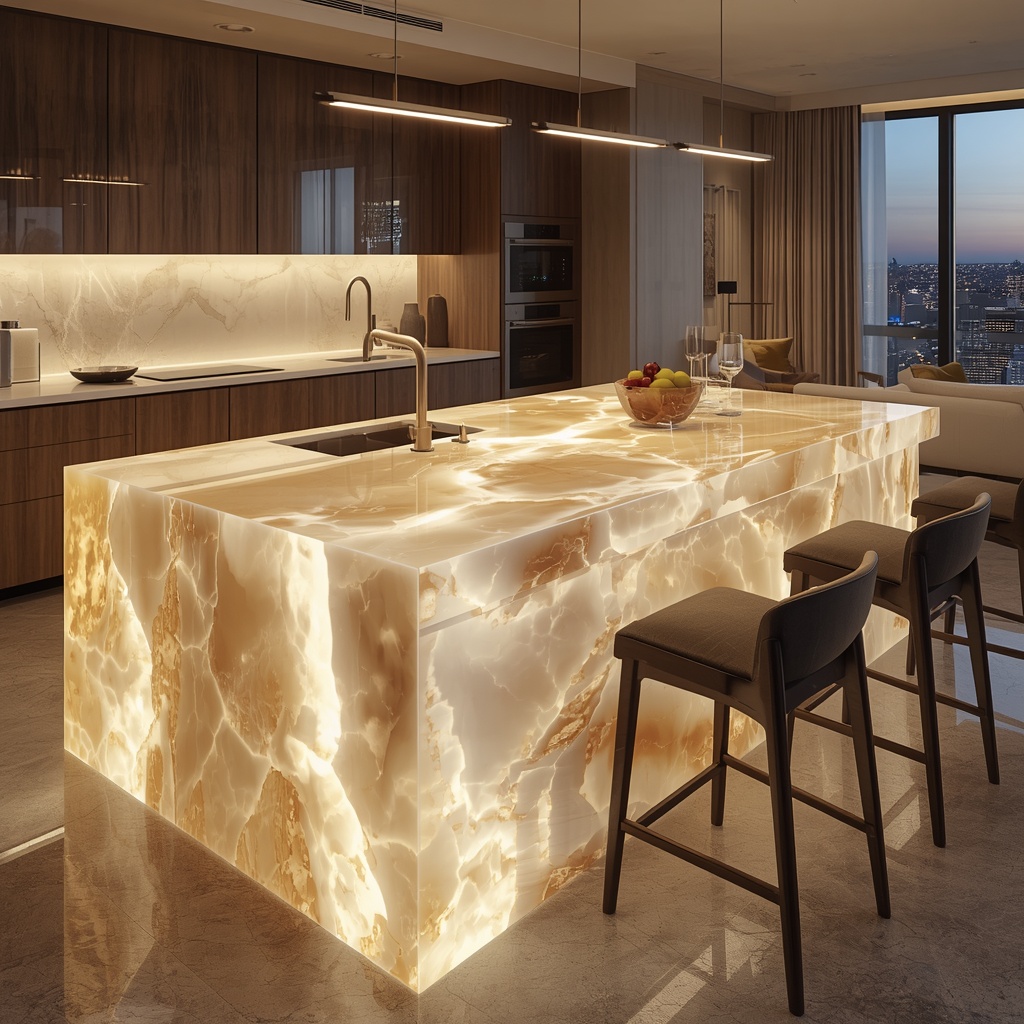 The Lumina Backlit White Onyx Monolithic Island — Fully sourced from premium quarries in Turkey / Central Asia. marble by Marbrest Stone