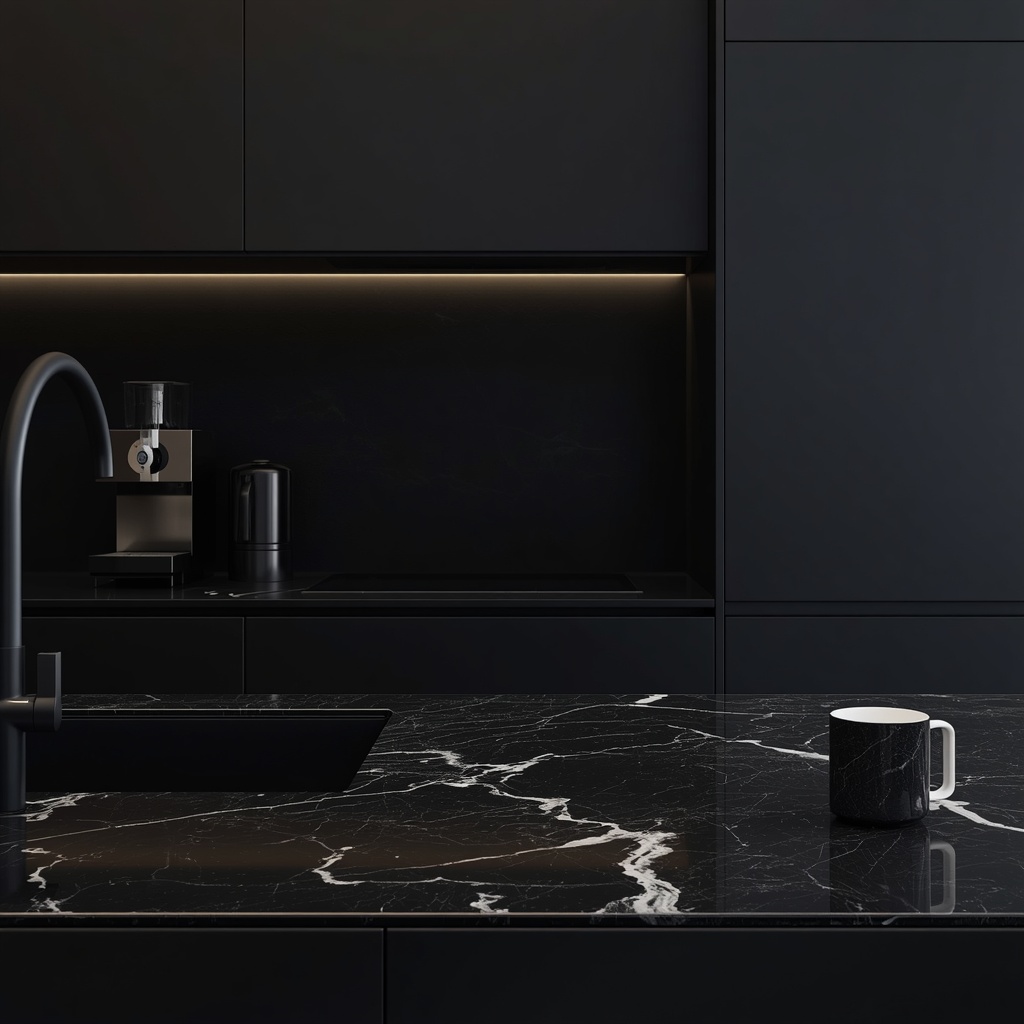 The Nero Marquina Industrial Kitchen Countertop — Basque Country, Northern Spain (Authentic Nero Marquina) marble by Marbrest Stone