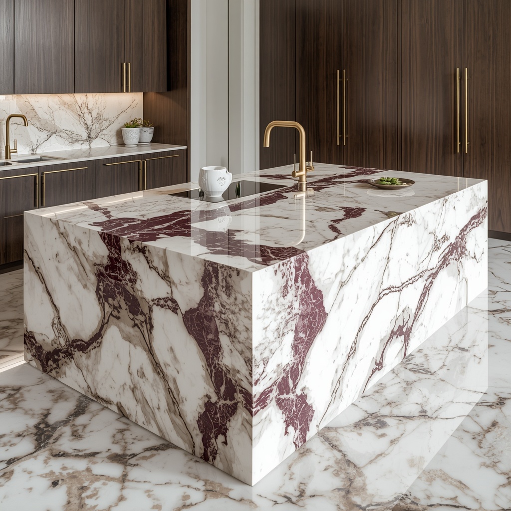 The Calacatta Viola Monolithic Waterfall Island — Apuan Alps, Tuscany, Italy (Exclusive Calacatta Viola Marble) marble by Marbrest Stone