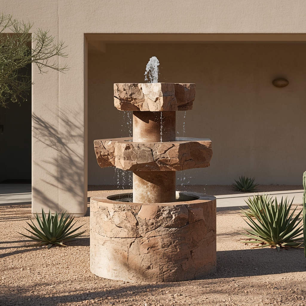 The Sedona Brutalist Three-Tiered Granite Fountain — Rajasthan, India (Premium Jodhpur Pink/Desert Granite) marble by Marbrest Stone