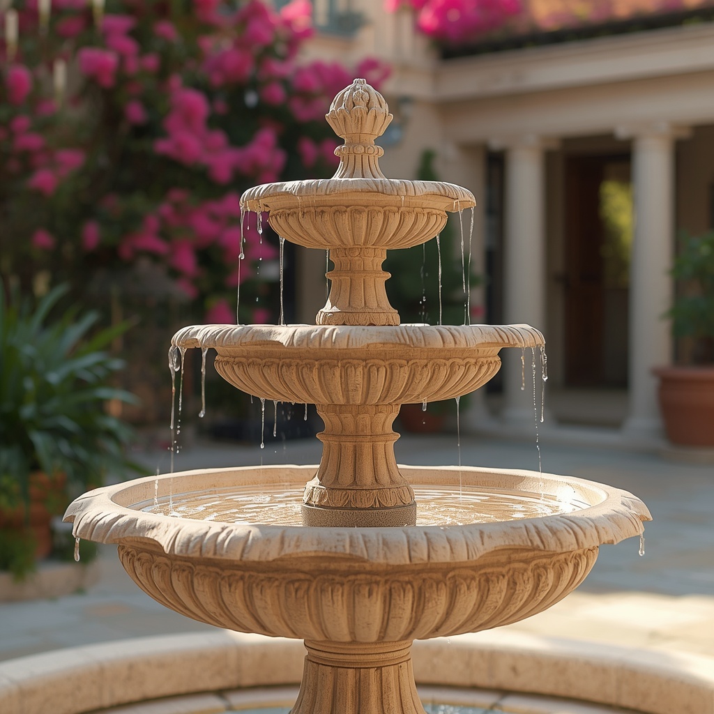 The Tuscan Estate Classical Three-Tier Travertine Fountain — Tivoli, Italy (Premium Italian Beige Travertine) marble by Marbrest Stone