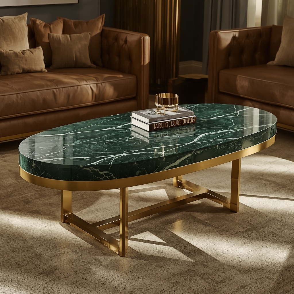 The Emerald Oval Accent Coffee Table — Western Alps, Italy (Verde Alpi / Green Marble) marble by Marbrest Stone