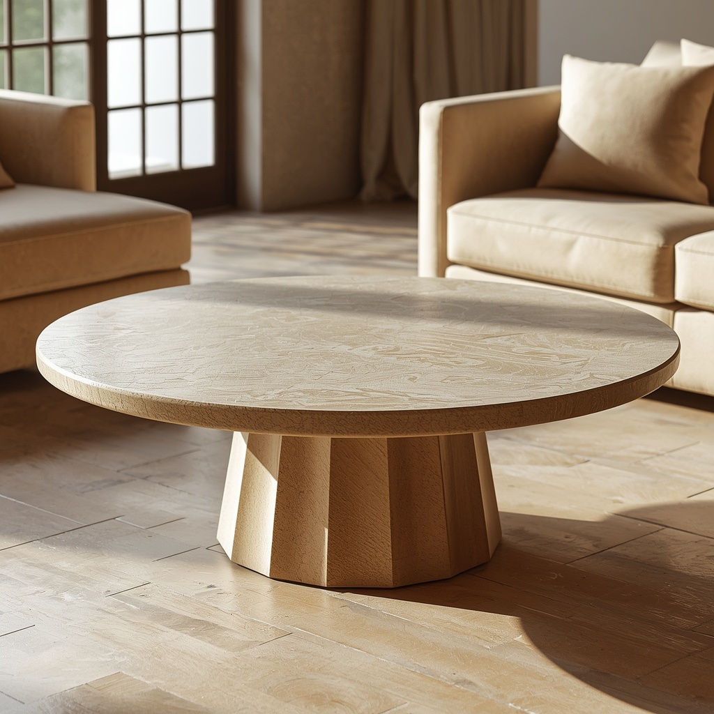 The Brutalist Haven Round Travertine Table — Tivoli, Italy (Premium Italian Beige Travertine) marble by Marbrest Stone