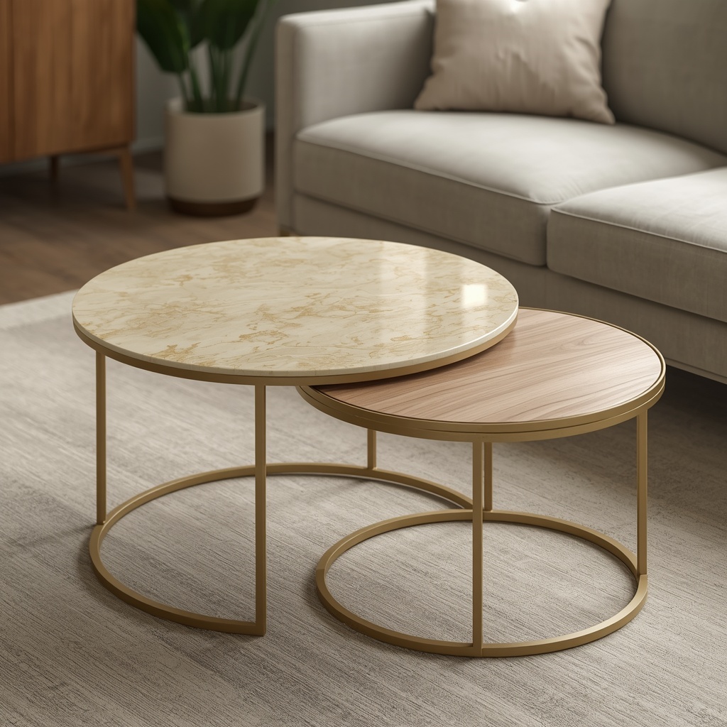 The Aurelia Nested Coffee Table Set — Minas Gerais, Brazil (Exotic Taj Mahal Quartzite) marble by Marbrest Stone