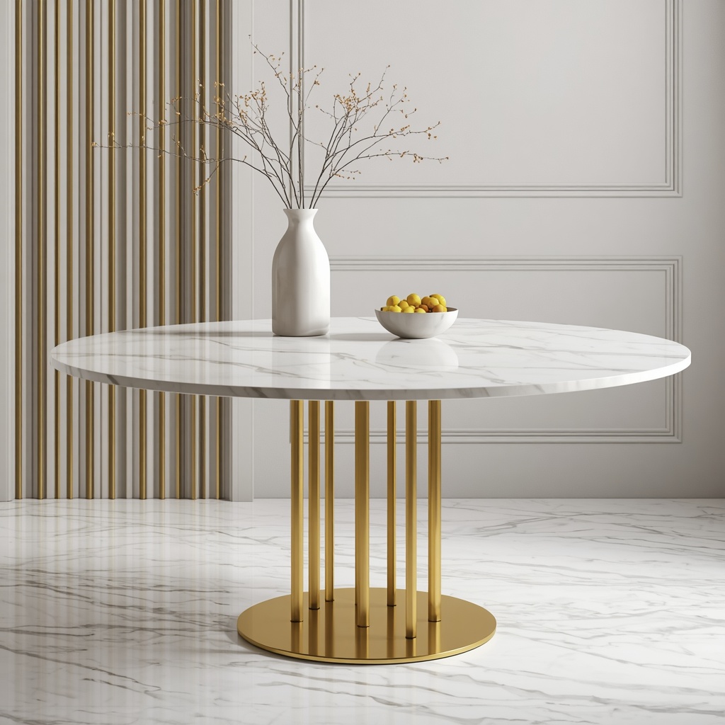 The Aurelia Crown White & Gold Dining Table — Makrana, Rajasthan, India (World-Renowned High-Alkali White Marble) marble by Marbrest Stone