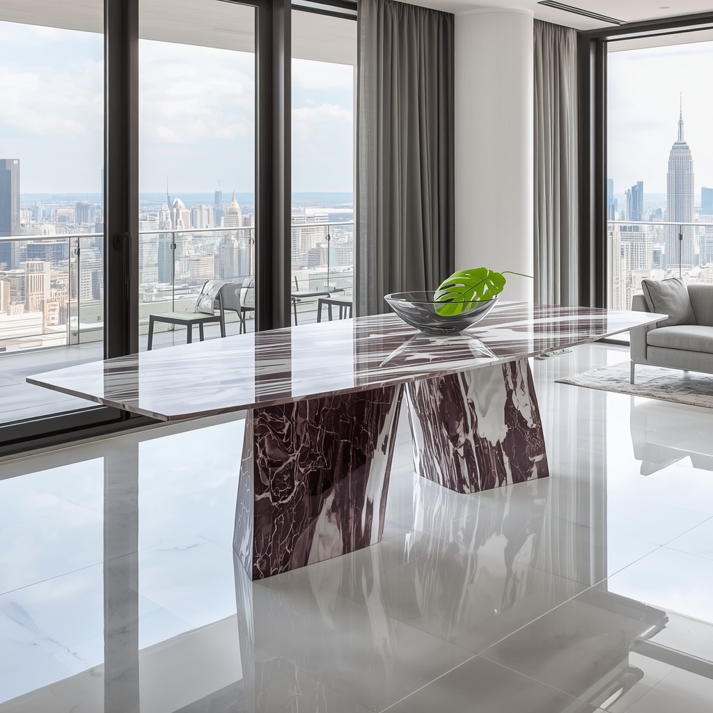 The Burgundy Avant-Garde Boat-Shaped Dining Table — Apuan Alps, Tuscany, Italy (Exclusive Calacatta Viola Marble) marble by Marbrest Stone