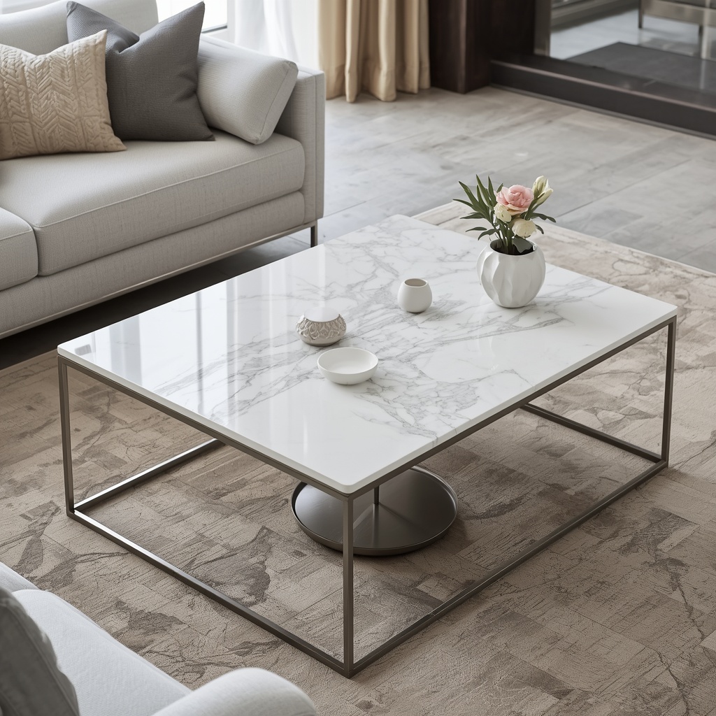 The Makrana Linear Rectangular Coffee Table — Makrana, Rajasthan, India (World-Renowned Luminescent White Marble) marble by Marbrest Stone