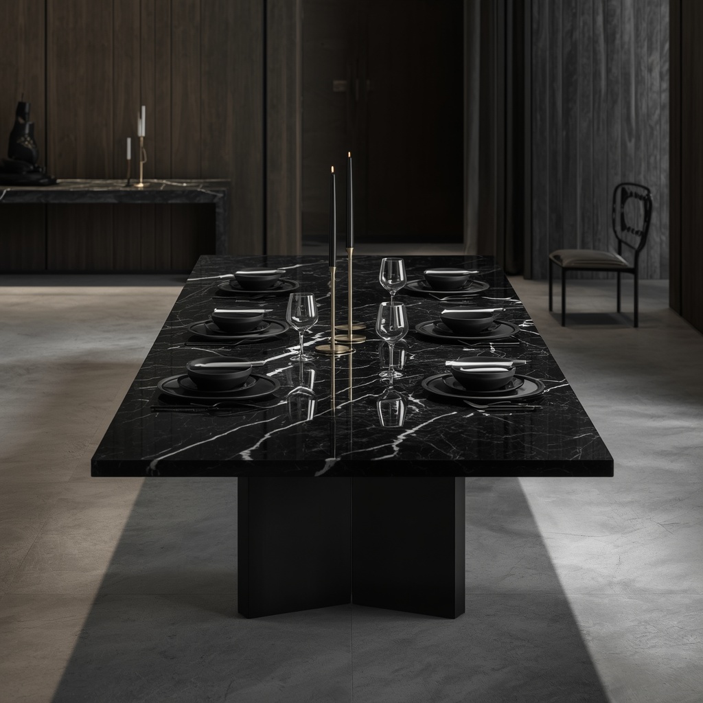 The Obsidian Monolith Rectangular Dining Table — Basque Country, Northern Spain (Premium Nero Marquina) marble by Marbrest Stone