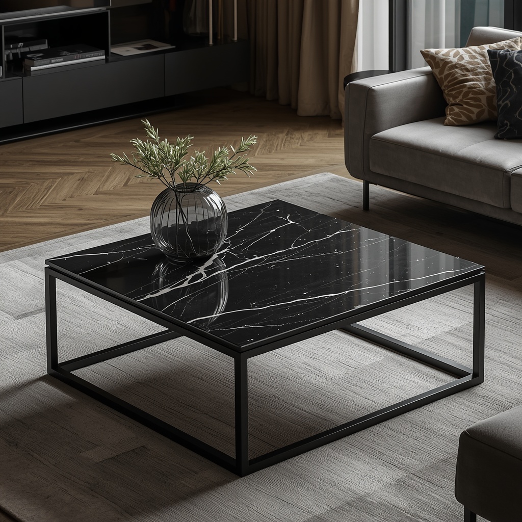 The Nero Quadra Square Coffee Table — Basque Country, Northern Spain (Premium Nero Marquina) marble by Marbrest Stone