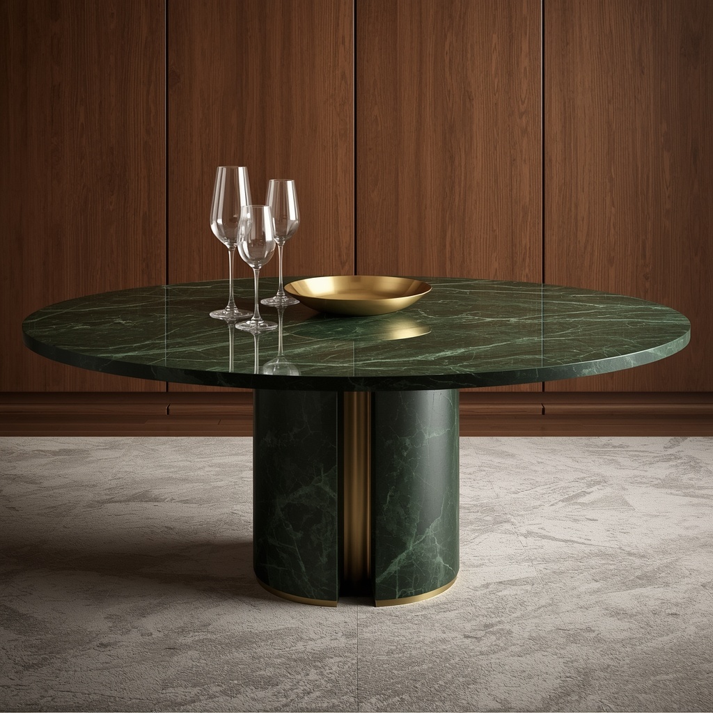 The Emerald Imperial Round Dining Table — Western Alps, Italy (Verde Alpi / Green Marble) marble by Marbrest Stone