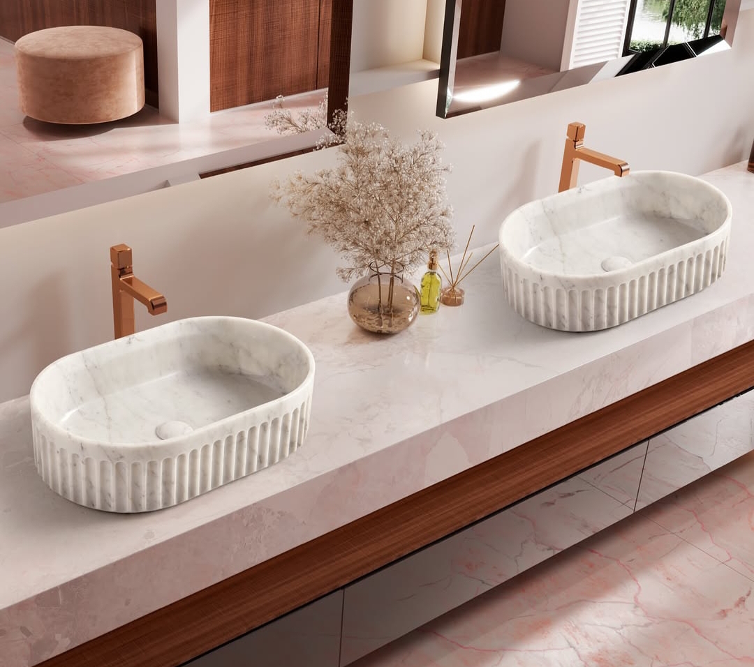 The Fluted Aura Oval Countertop Vessel — Makrana, Rajasthan, India (World-Renowned Luminescent White Marble) marble by Marbrest Stone