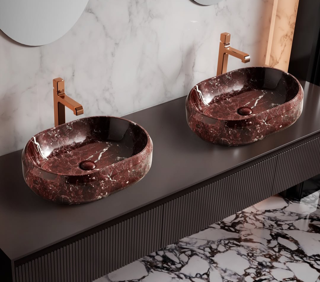 The Rosso Levanto Luxury Countertop Basin — Liguria, Northern Italy (Premium Rosso Levanto Marble) marble by Marbrest Stone