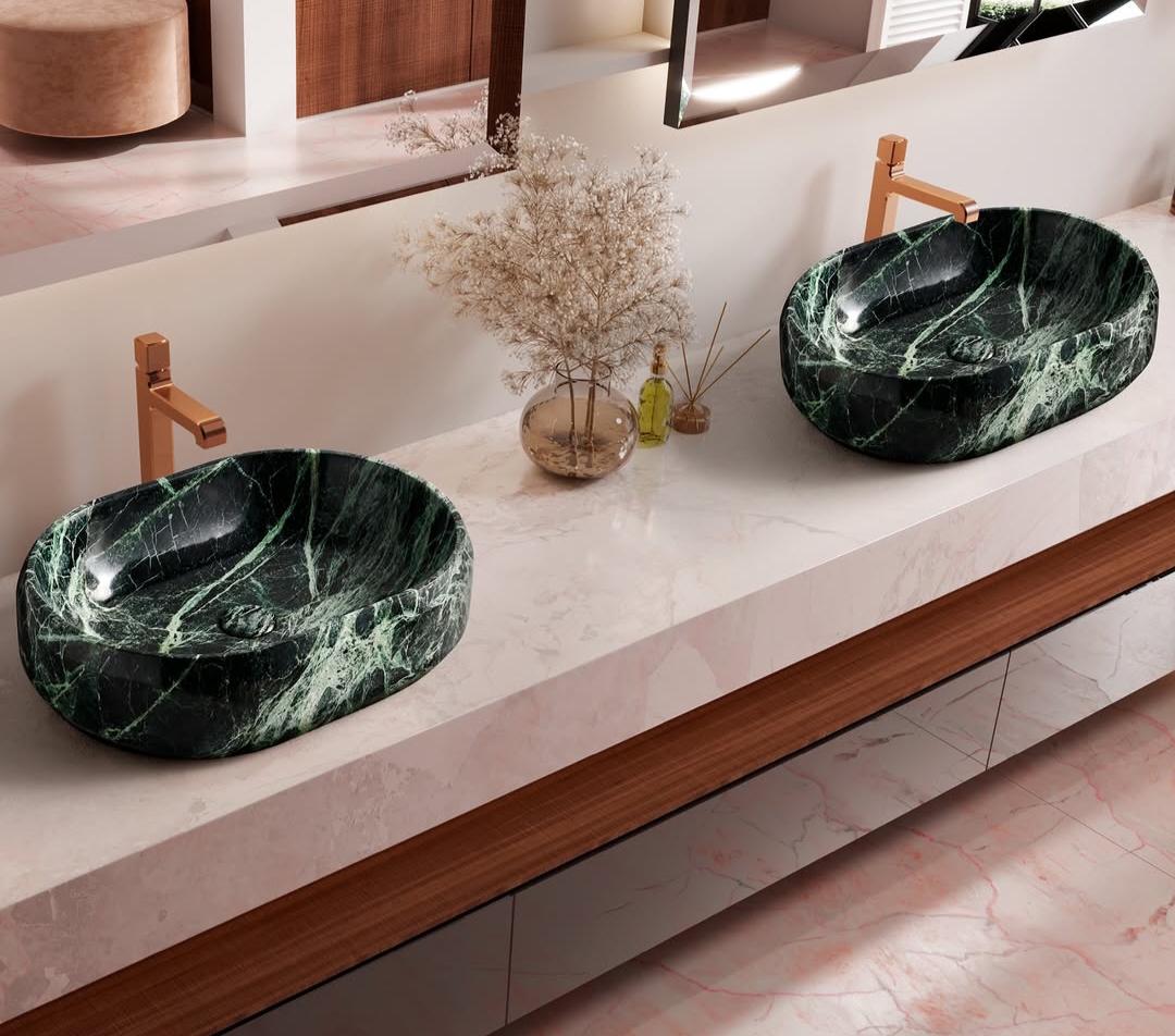 The Riviera Jade Deep Oval Vessel — Western Alps, Italy (Verde Alpi Marble) marble by Marbrest Stone