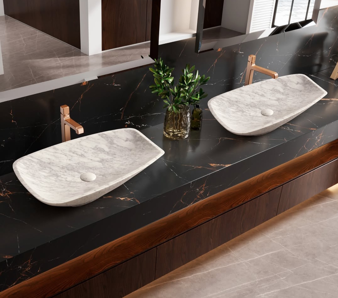The Horizon Racetrack Low-Profile Basin — Carrara, Tuscany, Italy (Premium Statuario/Carrara Marble) marble by Marbrest Stone
