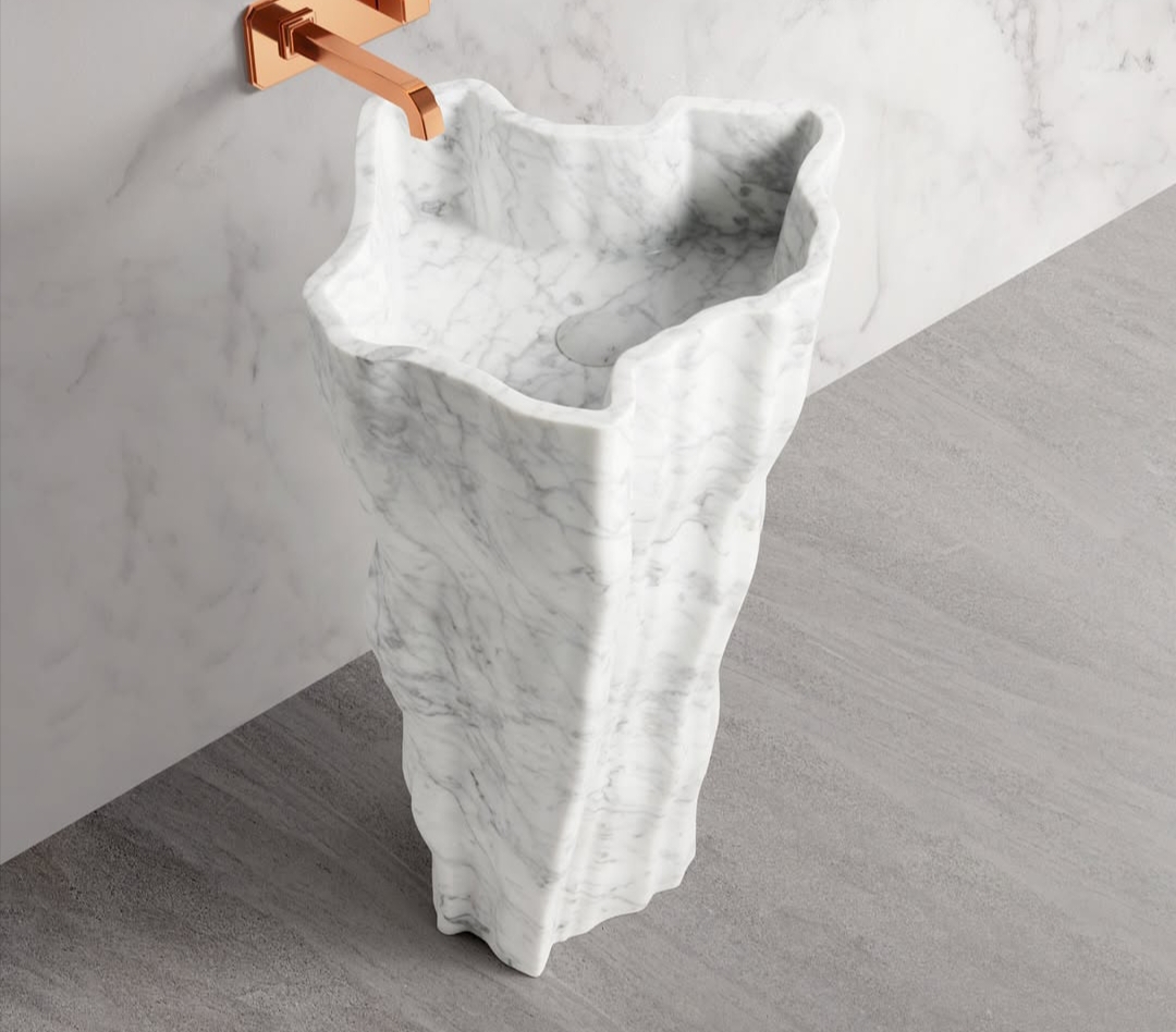 The Petra Raw-Edge Freestanding Pedestal — Sourced from premium high-altitude crystalline marble beds. marble by Marbrest Stone