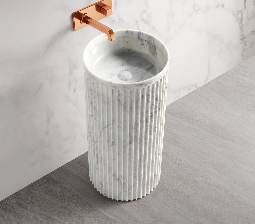 The Column Fluted Freestanding Pedestal — Carrara, Italy / High-Grade Indian White Marble Beds. marble by Marbrest Stone
